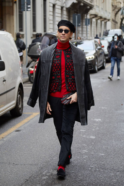 MILAN, ITALY - FEBRUARY 26, 2023: Ulysses de Mello before Giorgio Armani fashion show, Milan Fashion Week street style - Fotó, kép