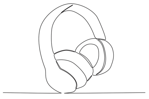 A headphone and music notation. World music day one-line drawing - Vecteur, image