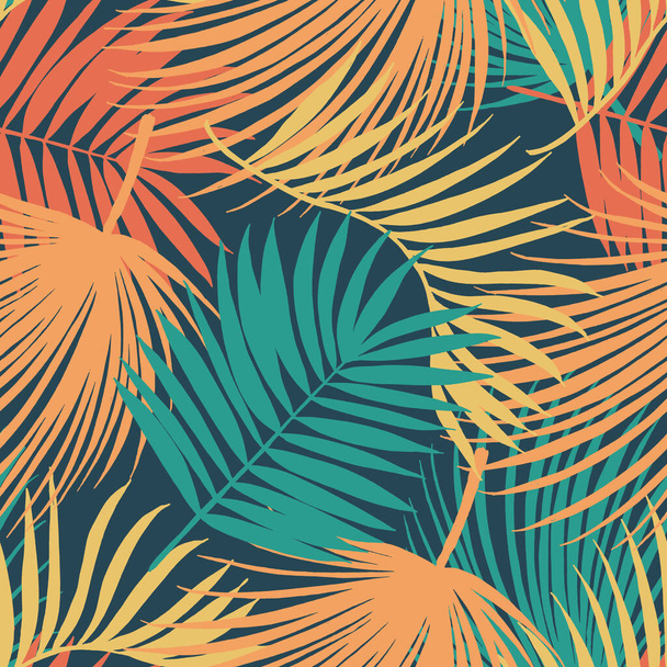 Vector seamless pattern with palm leaves. Hand drawn tropical repeat ornament of blossoms in sketch style. Usable for wrapping paper, covers, textile. - Vektor, Bild
