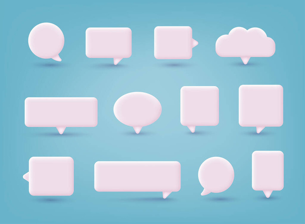 Set of four 3D speech bubble icons, isolated on orange background. 3D Web Vector Illustrations. - Διάνυσμα, εικόνα
