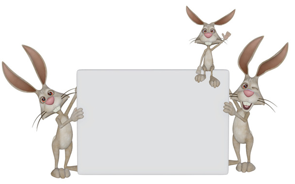 空白のプラカードを持って幸せなイースターのウサギ - 写真・画像