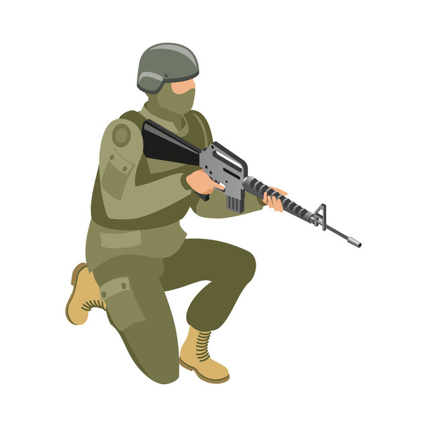 Військовий спецназ зі штурмовою гвинтівкою ізометрична ікона 3d Векторні ілюстрації
 - Вектор, зображення