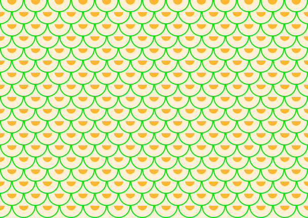 Semirarcos verdes llenos de semicírculos naranjas desplazados colocados
 - Vector, imagen
