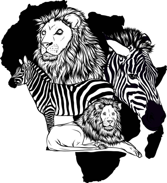 illusztráció Afrika monokróm táj fehér háttér - Vektor, kép