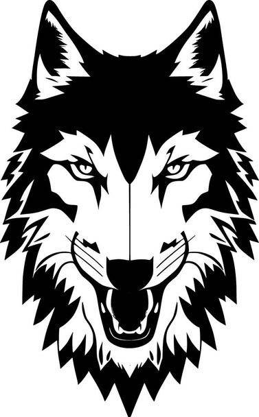 black and white illustration of a wolf head - 写真・画像