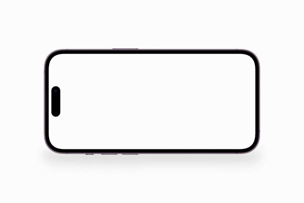maqueta de teléfono inteligente horizontal iPhone 14 Pro Max con pantalla blanca, pantalla vacía sobre fondo blanco. Apple es una empresa multinacional de tecnología. Batumi, Georgia - 3 de octubre de 2022 - Foto, imagen