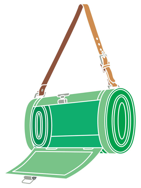 Esta es una ilustración en color de un estuche verde abierto para especímenes botánicos. Es una bolsa que se usa al recolectar plantas al aire libre, y se llama Doran.. - Vector, Imagen