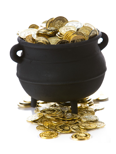Pot of Gold: Pot Full Of Gold Isolated on White - Foto, Imagem