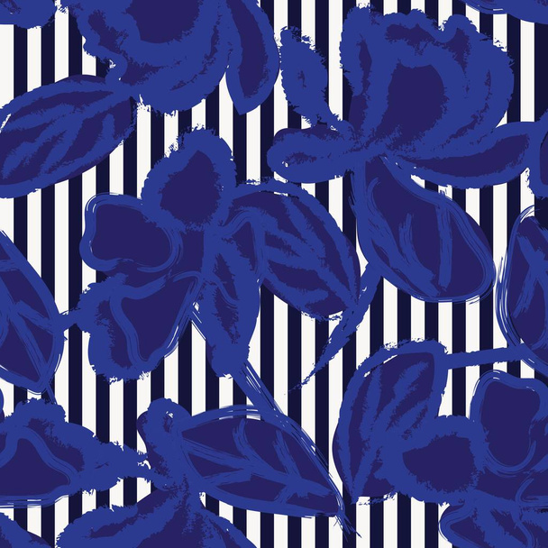 Blue Floral paski bezszwowy wzór projektowania dla mody tekstyliów i grafik - Wektor, obraz