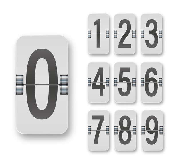 Countdown-Anzeige. Set-Nummern blättern Uhr. Schwarz-weiße Datumszähler-Flip-Anzeige isoliert auf weißem Hintergrund. - Vektor, Bild