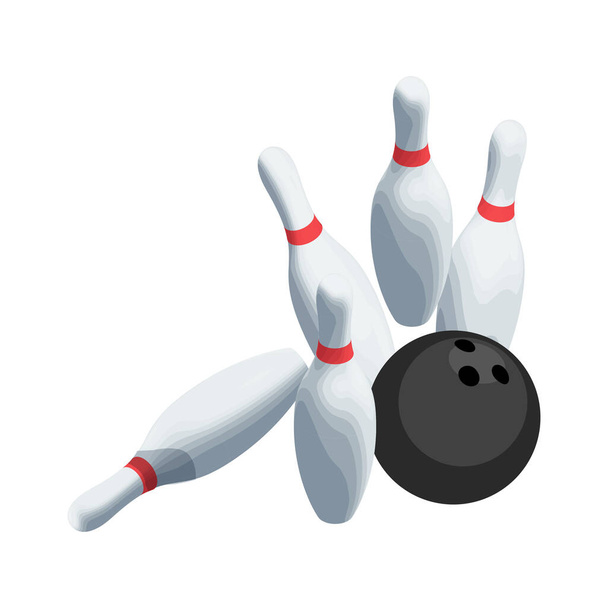 Bowling pins and black ball isometric 3d vector illustration - Vecteur, image