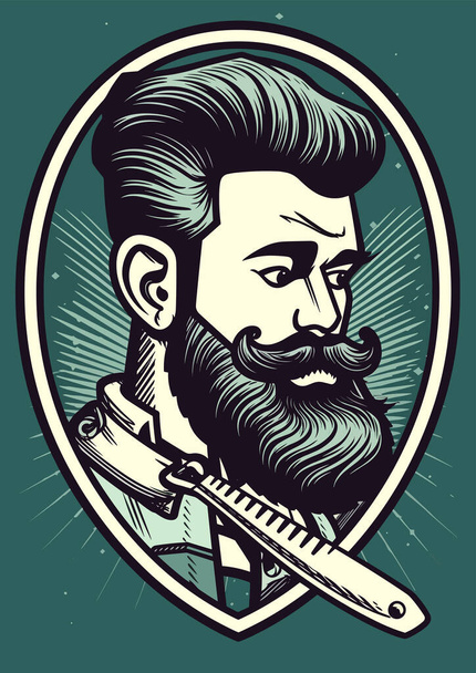 barber shop logo, vintage style, vector illustration - Vector, Image