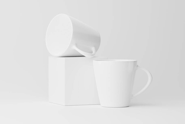 Ceramic Mug Cup For Coffee Tea White Blank 3D Rendering Mockup For Design Presentation - 写真・画像
