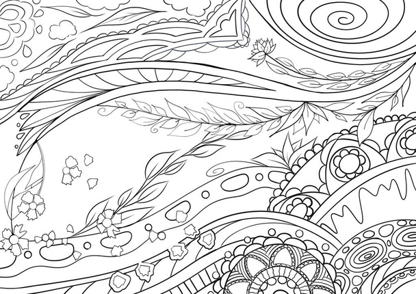   antistress coloring page about plants and nature.  - 写真・画像