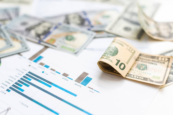 business graph chart paper pen calculator us dollar on office desk. Checking financial reports - Φωτογραφία, εικόνα