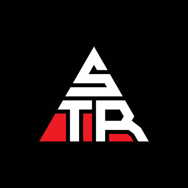 Üçgen şekilli STR üçgen harf logosu tasarımı. STR üçgen logo tasarımı monogramı. Kırmızı renkli STR üçgen vektör logo şablonu. STR üçgen logosu Basit, Zarif ve Lüks Logo. - Vektör, Görsel