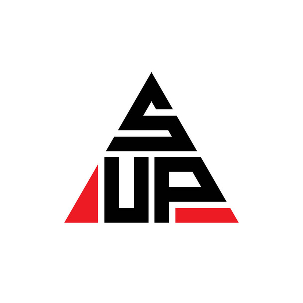 SUP háromszög betűs logó design háromszög alakú. SUP háromszög logó design monogram. SUP háromszög vektor logó sablon piros színű. SUP háromszög logó Egyszerű, elegáns és fényűző logó. - Vektor, kép