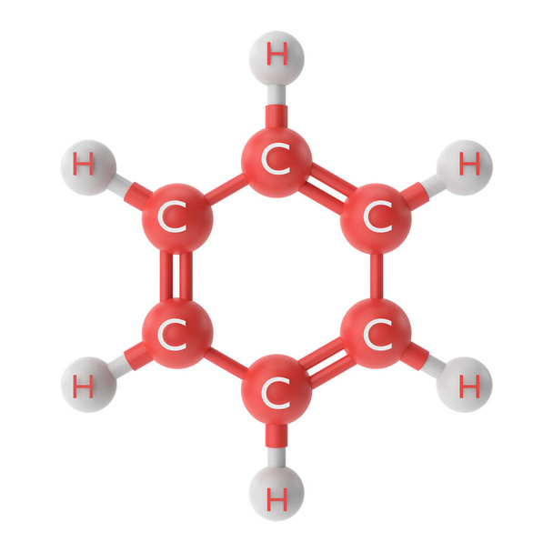 C6H6, χημικός τύπος βενζενίου. 3D χημική δομή. 3D απεικόνιση. - Φωτογραφία, εικόνα
