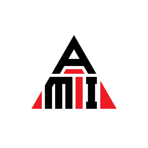 Design trojúhelníkového písmene AMI s trojúhelníkovým tvarem. AMI trojúhelník logo design monogram. Šablona vektorového loga AMI trojúhelníku s červenou barvou. AMI trojúhelníkové logo Jednoduché, elegantní a luxusní logo. - Vektor, obrázek