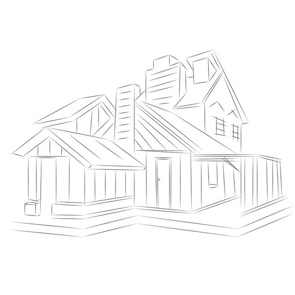 3D rendering wire-frame of house. White background. - Vector, Image