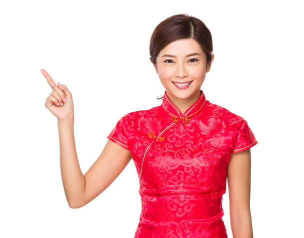 赤いドレスを着たアジア女性 - 写真・画像