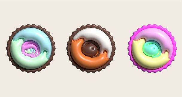3D illustration. Colorful cupcake bread. from the top view - Фото, зображення