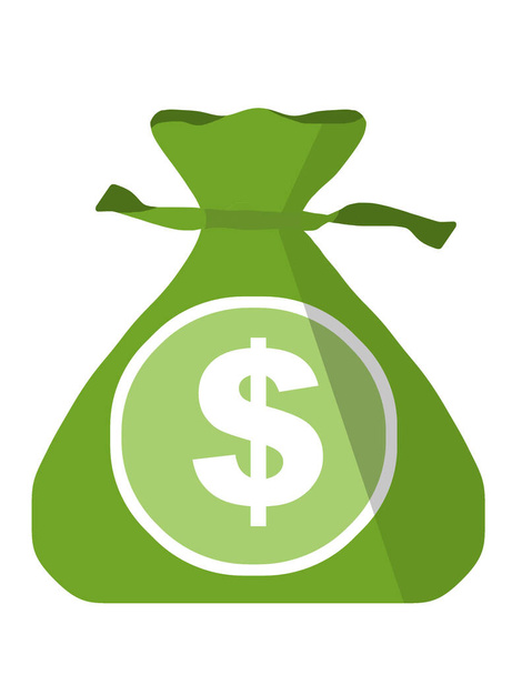 Zelená taška na peníze se znakem dolaru a šňůrkou je vidět na bílém pozadí. - Fotografie, Obrázek