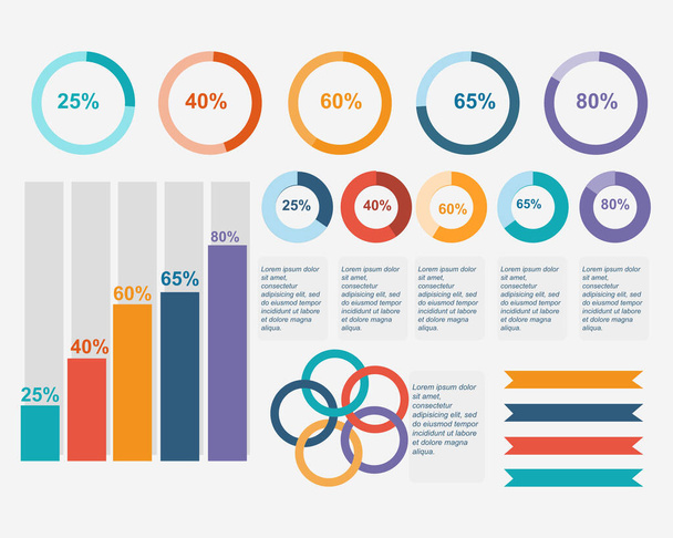 Infographic percentages graph and circle chart background. - Vector, imagen