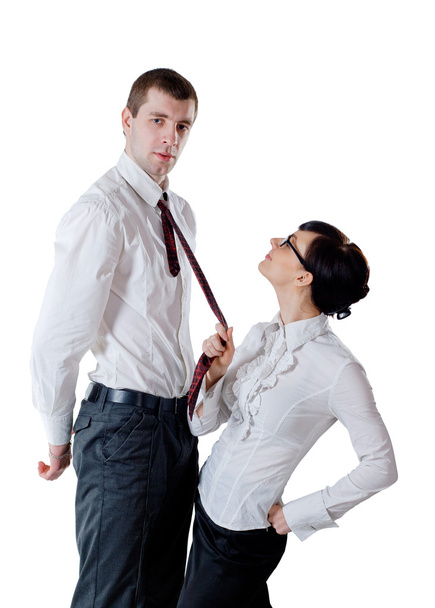 Woman pull a man by necktie - Foto, Imagen