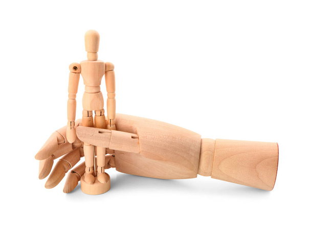 Wooden hand with mannequin isolated on white background - Фото, зображення