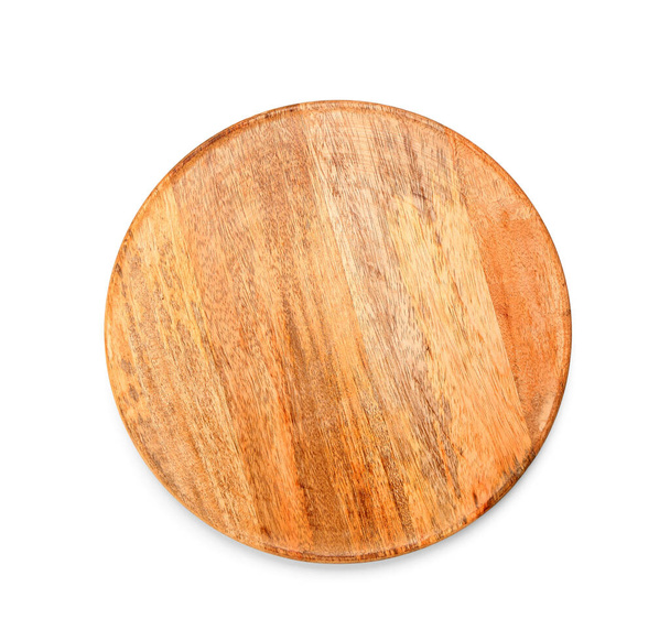 Round wooden kitchen board isolated on white background - Photo, Image