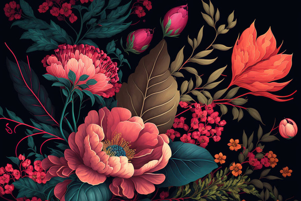 Colorful flowers wallpaper, beautiful botanical background, floral backdrop - Fotografie, Obrázek
