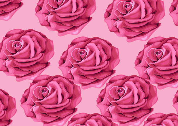Seamless pattern with pink roses on a pink background illustration. - 写真・画像