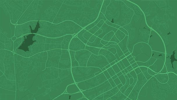 Pozadí Mapa Abuja, Nigérie, plakát zeleného města. Vektorová mapa se silnicemi a vodou. Širokopásmový poměr, digitální plán plochého designu. - Vektor, obrázek