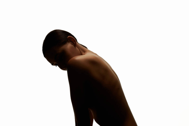 Nude Woman silhouette. Back of Beautiful Naked Body Girl. Isolated Portrait - Fotografie, Obrázek