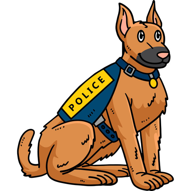 Questa clipart del fumetto mostra un'illustrazione del cane della polizia. - Vettoriali, immagini