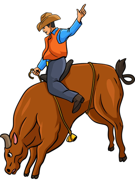 Dieser Cartoon-Clip zeigt eine Bull Riding Illustration. - Vektor, Bild