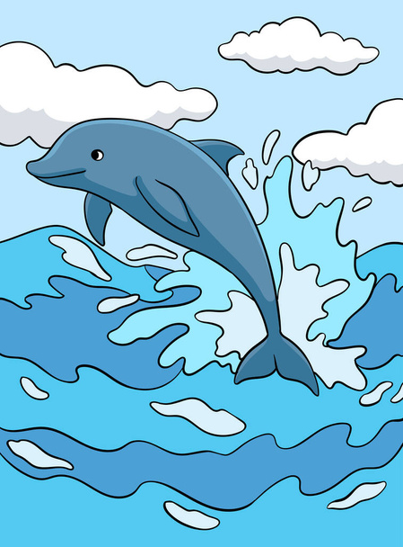 This cartoon clipart shows a Dolphin illustration. - Vettoriali, immagini