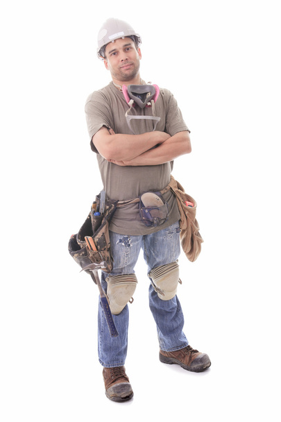 An construction employee, a man over white background - Foto, Imagem