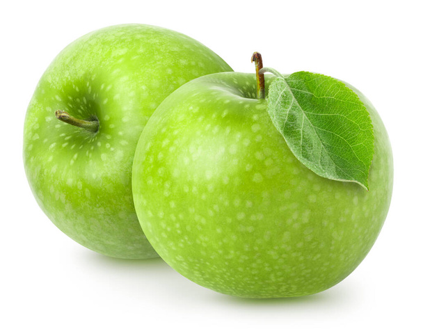 Izolované jablko. Dvě zelené jablko ovoce izolovaných na bílém pozadí, s ořezovou cestou - Fotografie, Obrázek