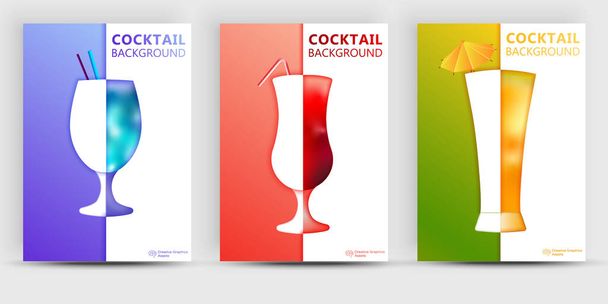 Set of abstract silhouette cocktails in minimalistic geometric flat style. Creative colorful composition. Concept for branding menu, cover, flyer, banner. - Vector, Image