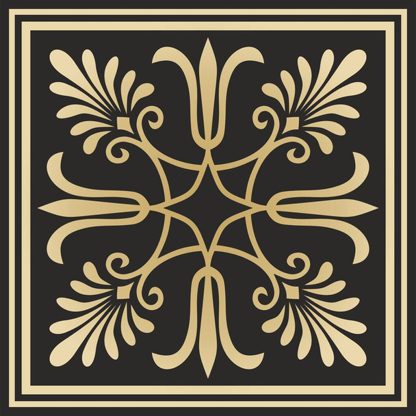 Vector golden-black colored square ornament of ancient Greece. Classic tile pattern of the Roman Empire - ベクター画像
