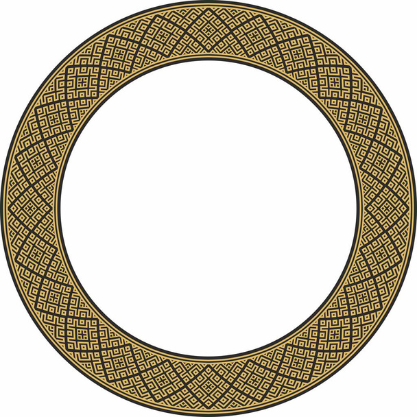 Vector golden round Belarusian national ornament. Ethnic circle gold border, Slavic peoples frame.  - Vector, imagen
