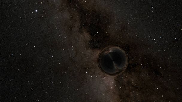 Czarna dziura w przestrzeni z galaktyką Drogi Mlecznej w tle (Rendering 3D) - Zdjęcie, obraz