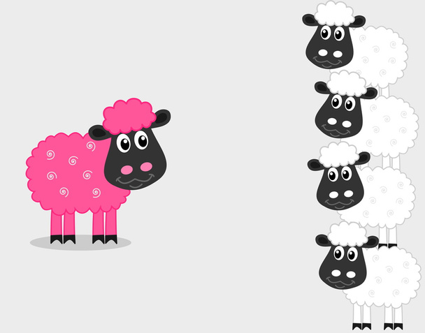 ein rosa Schaf mit männlichen Schafen - Vektor, Bild