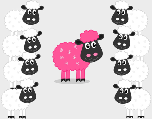 A pink sheep with male sheep - Vector, Image