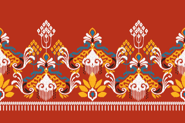 Ikat floral paisley embroidery on red background.Ikat ethnic oriental pattern traditional.Aztec style abstract vector illustration.design for texture,fabric,clothing,wrapping,decoration,sarong,print. - Вектор,изображение