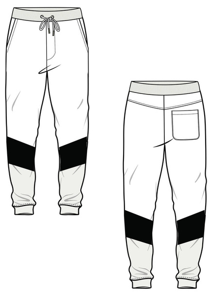 MEN AND BOYS BOTTOM WEAR JOGGERS WITH SIDE DETAIL FLAT FASHION SKETCH VECTOR - Vector, Image