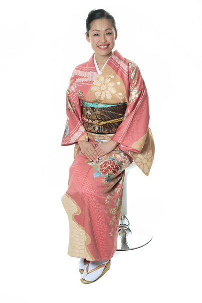 A Beautiful japanese kimono woman in white background - Valokuva, kuva
