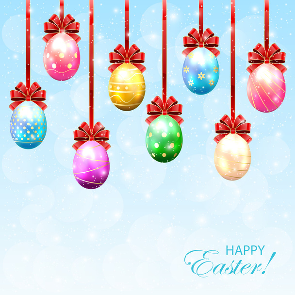 Set of colorful Easter eggs with bow - Vetor, Imagem